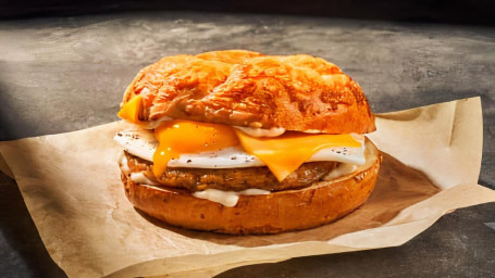 Sausage, Egg Cheese On Asiago Bagel