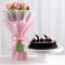 Truffle Cake With Pink Roses Bouquet